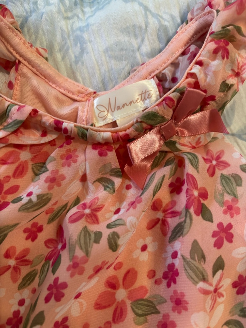 Pink Floral Bubble Bodysuit with Ruffle Straps - Picture 2 of 4